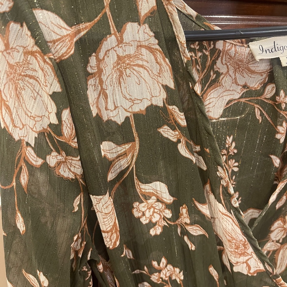 Indigo Rose Green Peach Floral Fall Dress Size Petite Small View 3